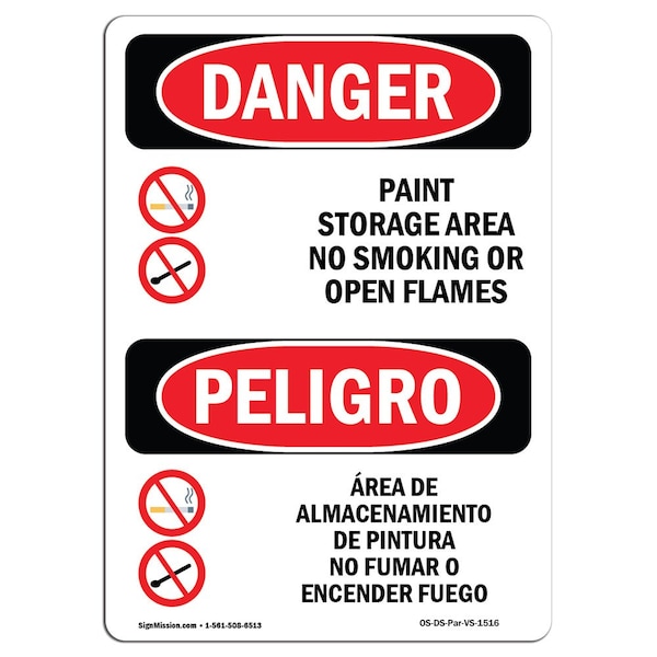 Safety Sign, OSHA Danger, 24" Height, Aluminum, Paint Storage No Smoking Flames Spanish